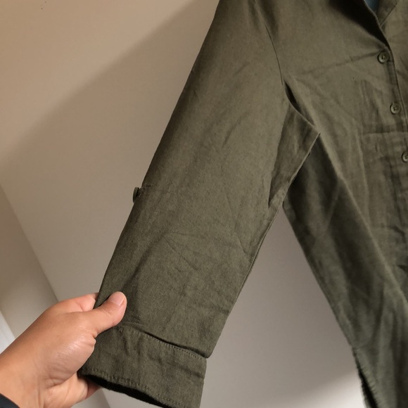 Olive green linen blend long sleeve overshirt - Picture 5 of 7